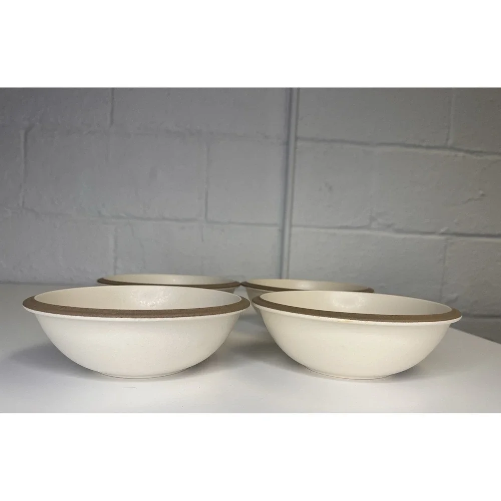 Dansk China SANTIAGO WHITE Cereal‎ Bowl *NEW*  SET of 4 | Beige Body Tan Edge